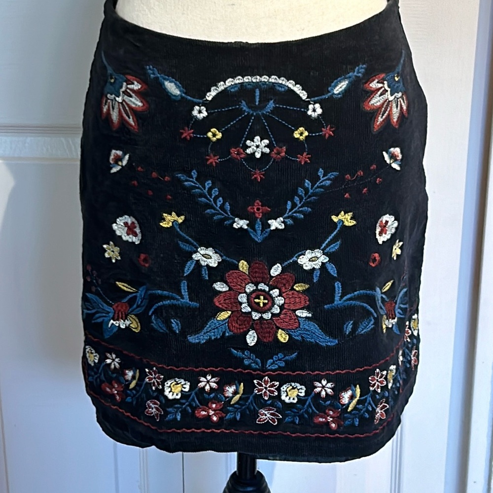 Corduroy Embroidered Mini Skirt
